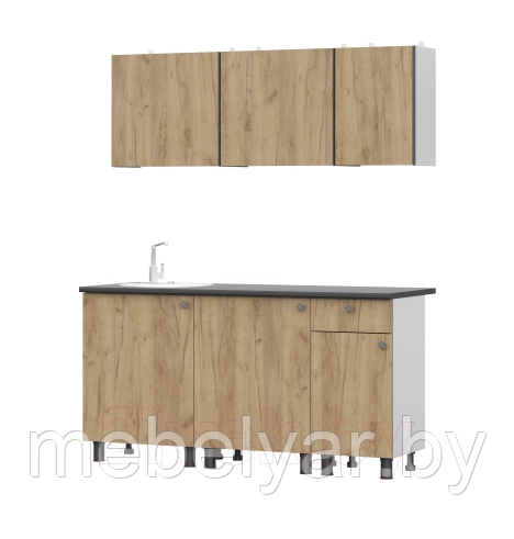 Кухонный гарнитур NN мебель КГ-1 1600 (белый/дуб золотой/черный) - фото 3 - id-p207811036