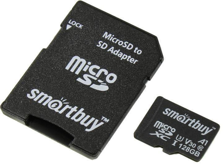 Карта памяти SmartBuy SB128GBSDU1A-AD microSDXC 128Gb UHS-I U3 A1 V30 + microSD--SD Adapter - фото 1 - id-p207847775