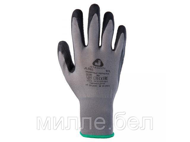 Перчатки с защитой от порезов, р-р 8/M (полиэфир, рельеф. латекс. покр.), серый/черный (перчатки стекольщика,