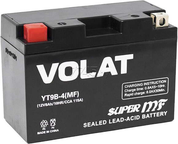 Аккумулятор VOLAT (8 Ah) 115 A, 12 V Прямая, L+ YT9B-4 YT9B-4 (MF)