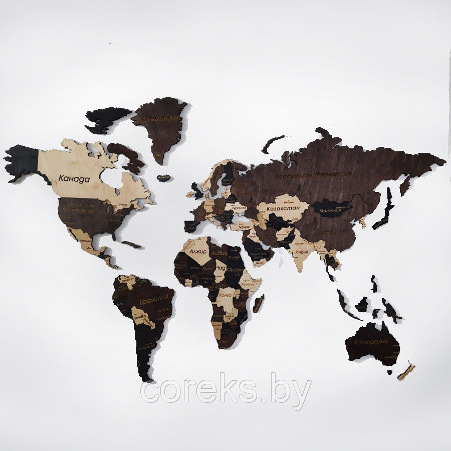 Карта мира из дерева (размер 165*90 см) - фото 2 - id-p178543573