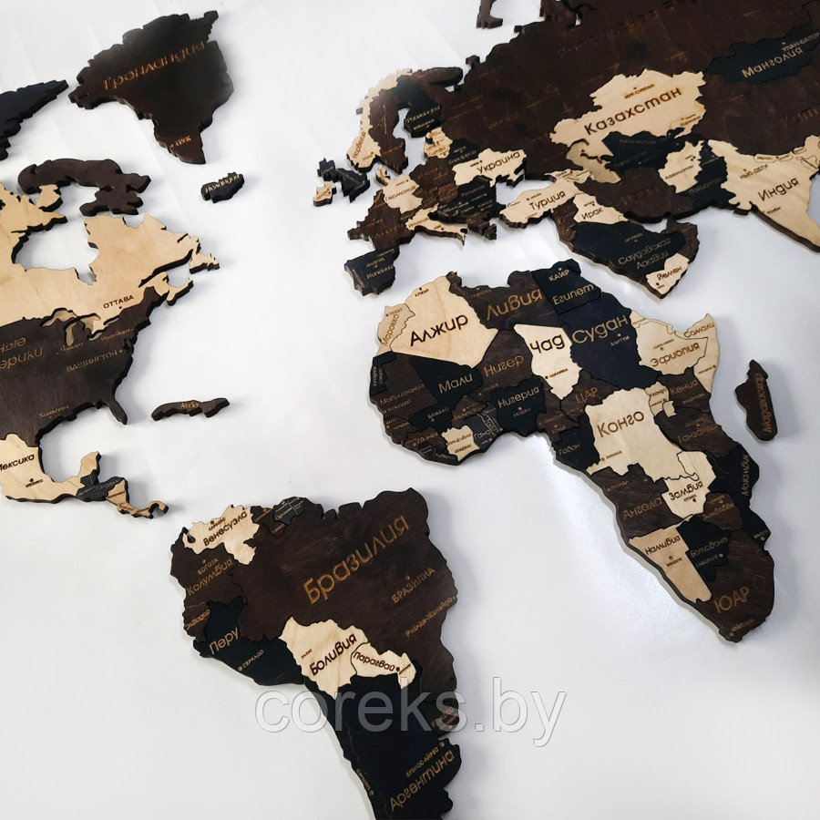 Карта мира из дерева (размер 165*90 см) - фото 3 - id-p178543573