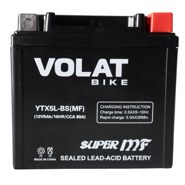 Аккумулятор VOLAT (5 Ah) 80 A, 12 V Обратная, R+ YTX5L-BS YTX5L-BS (MF) - фото 1 - id-p207885709