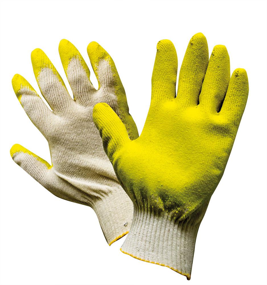 Перчатки вязаные с одинарным желтым латексным покрытием, пара. Китай - фото 1 - id-p207903748