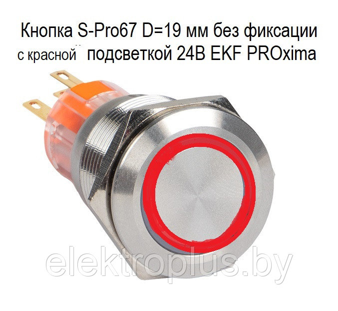 Кнопка S-Pro67 D=19 мм без фиксации с подсветкой 230В IP67 EKF PROxima