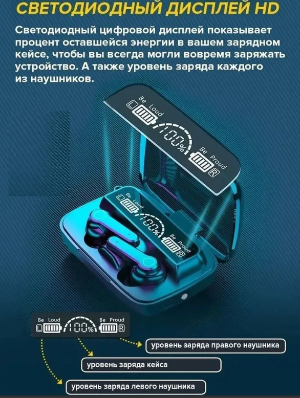 Беспроводные спортивные Bluetooth наушники TWS NEWEST М19 с зарядным кейсом (Powerbank, Bluetooth 5.1,фонарик) - фото 3 - id-p207919273