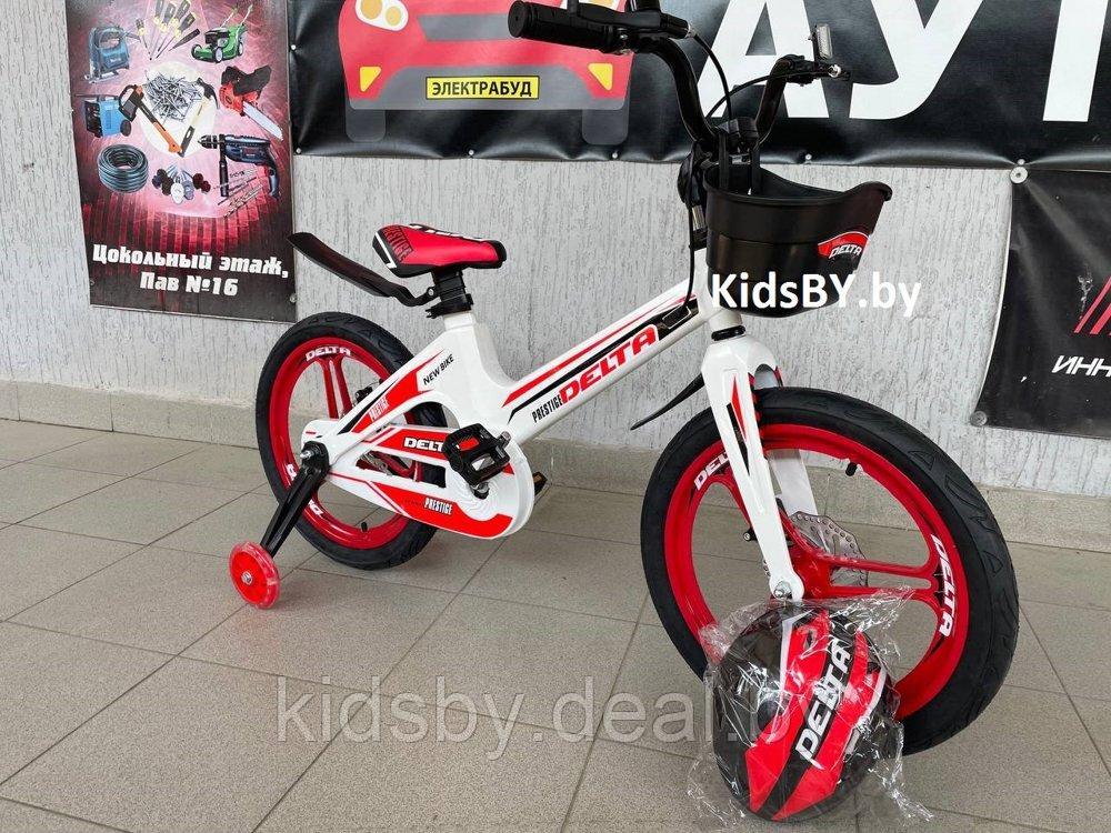 Детский велосипед Delta Prestige D 18" + шлем 2020 (белый/красный/черный) магниевая рама, вилка и колеса