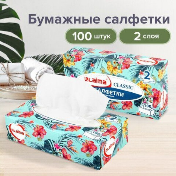 Салфетки косметические 100 штук в картонном боксе 2-слойные, LAIMA, 20х20см, 113588 - фото 2 - id-p207919724