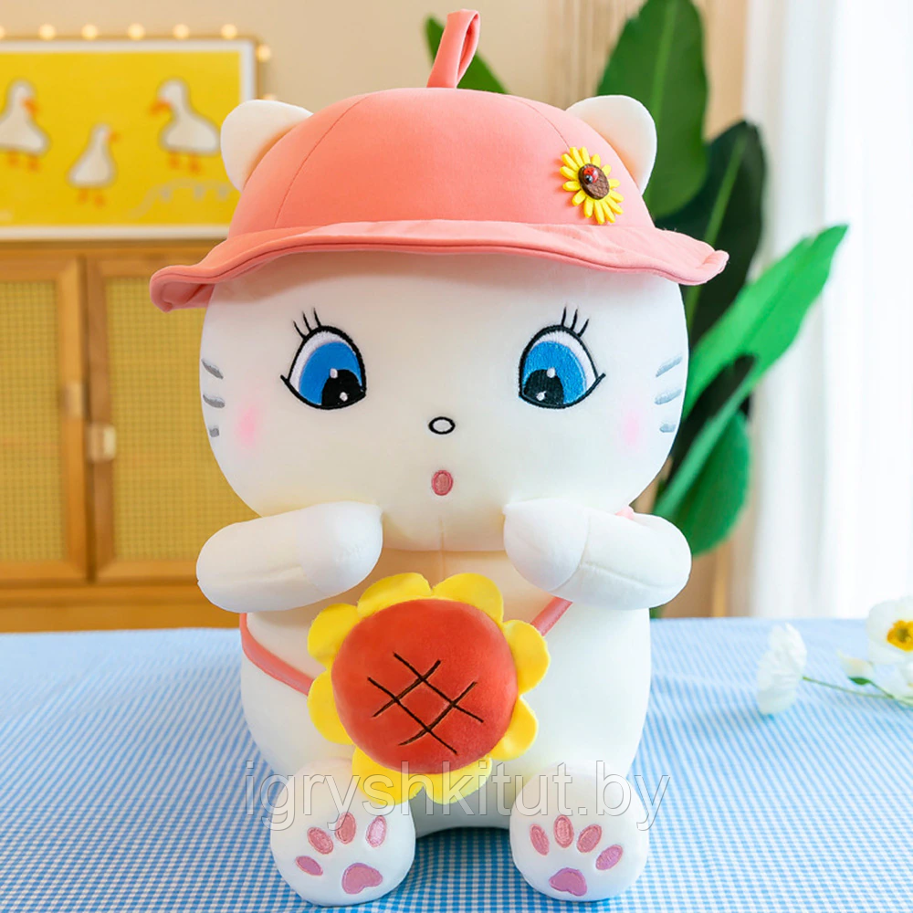 Мягкая игрушка плюшевый Котик с цветочком, 30 см