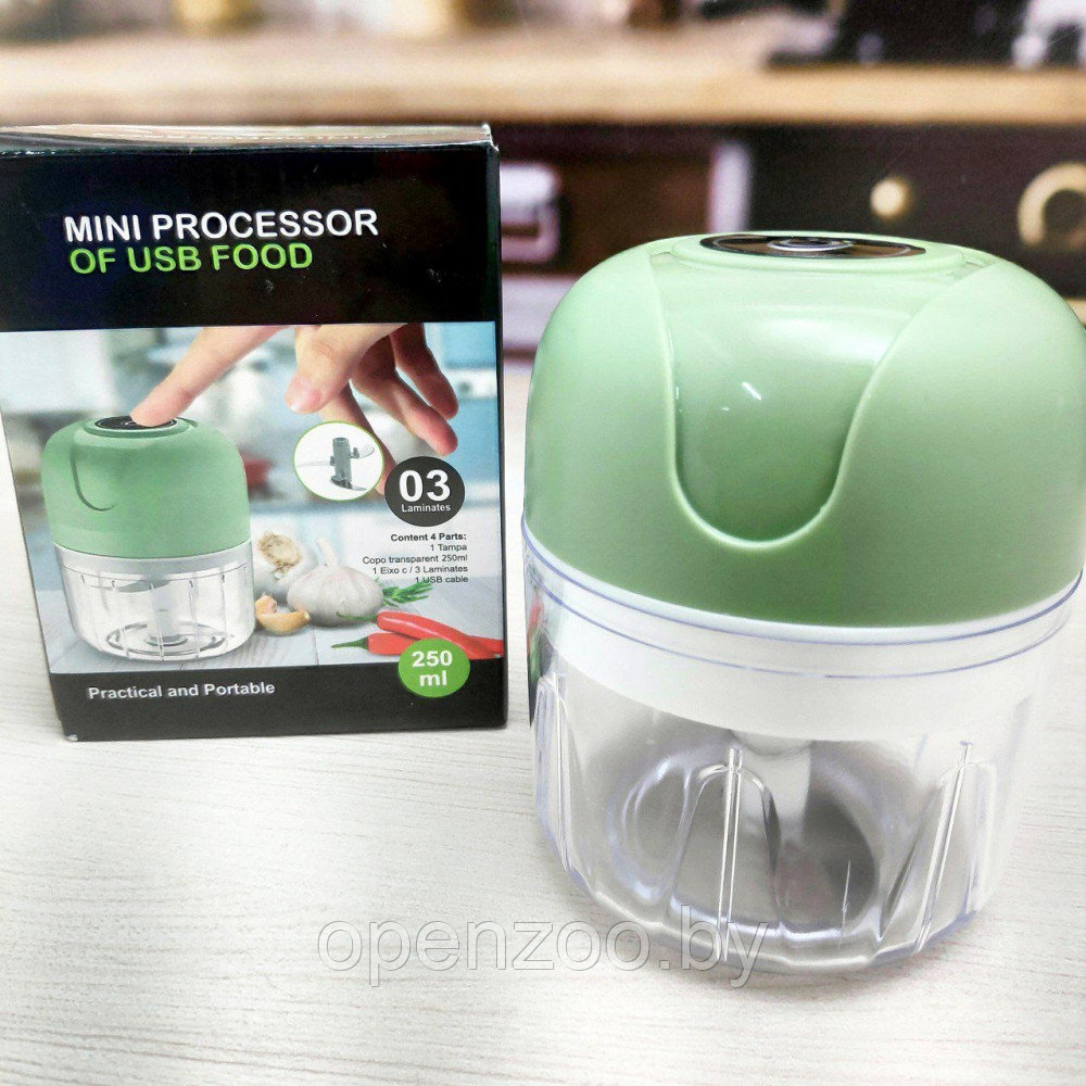 Портативный мини измельчитель для кухни Mini processor of USB FOOD 250 ml Зеленый - фото 10 - id-p207942420
