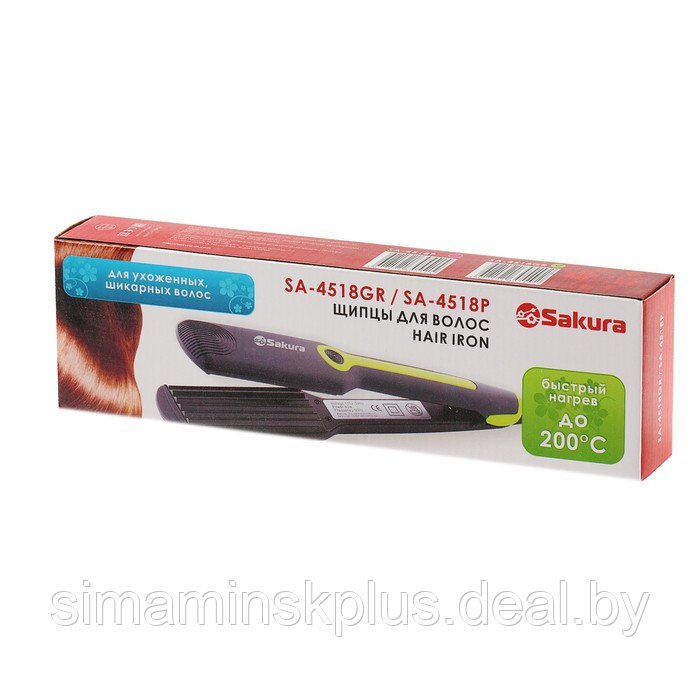 Щипцы-гофре Sakura SA-4518GR, 40 Вт, тефлоновое покрытие, 90х40 мм, 200˚С, зеленые - фото 4 - id-p207963514