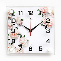 Часы-картина настенные, серия: Интерьер, "Цветы", плавный ход, 25 х 25 см