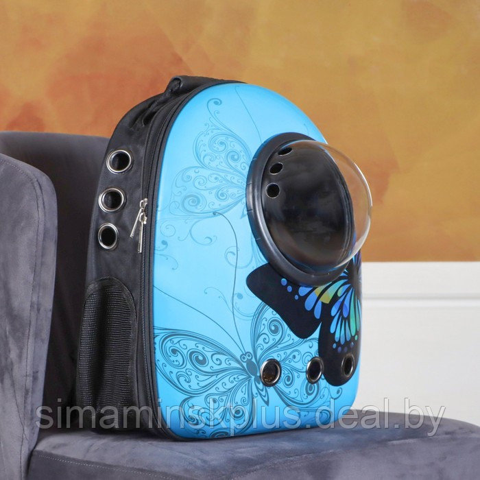 Рюкзак для переноски животных "Бабочка", с окном для обзора, 32 х 26 х 44 см, голубой - фото 2 - id-p207963641