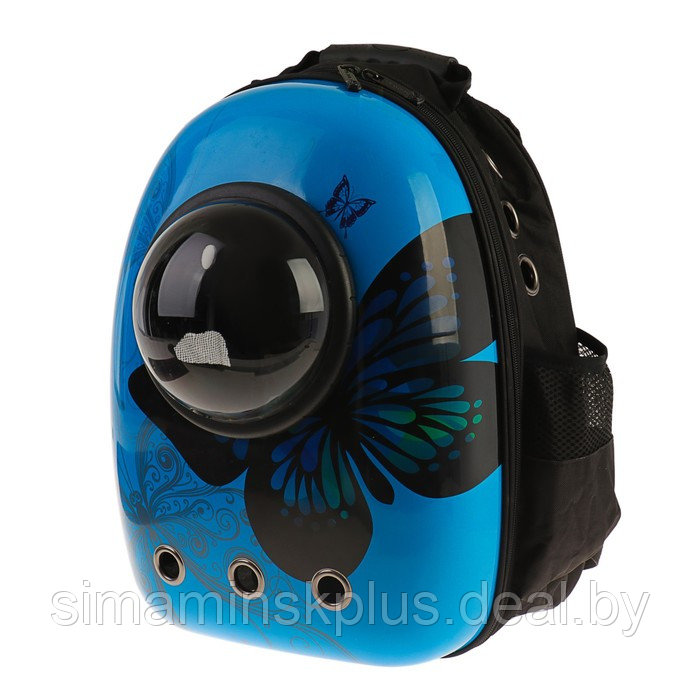 Рюкзак для переноски животных "Бабочка", с окном для обзора, 32 х 26 х 44 см, голубой - фото 3 - id-p207963641