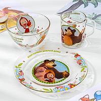 Набор посуды детский «Маша и Медведь. Добрый день», 3 предмета: кружка 250 мл, салатник d=13 см, тарелка