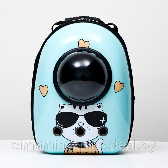 Рюкзак для переноски животных "Гламуррр", с окном для обзора, 32 х 25 х 42 см, голубой - фото 10 - id-p207963650