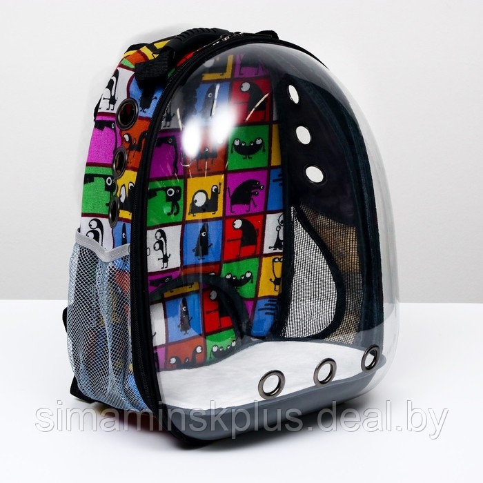 Рюкзак для переноски животных "Глазастики", прозрачный, 31 х 28 х 42 см - фото 1 - id-p207963659