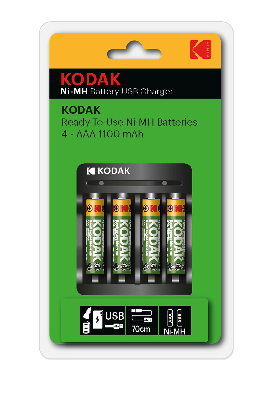 Зарядное устройство для аккумуляторов Kodak USB Overnight charger with 4 x 1100 mAh [K4AA/AAA] (6/48/1008) - фото 1 - id-p207949480