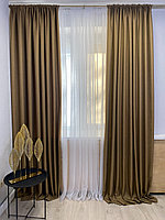 Готовые шторы блэкаут рогожка для спальни, зала, детской карамельного цвета 250х200