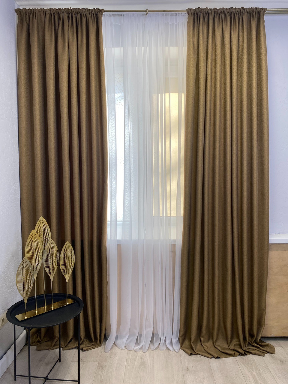Готовые шторы блэкаут рогожка для спальни, зала, детской карамельного цвета 250х200 - фото 1 - id-p205740647