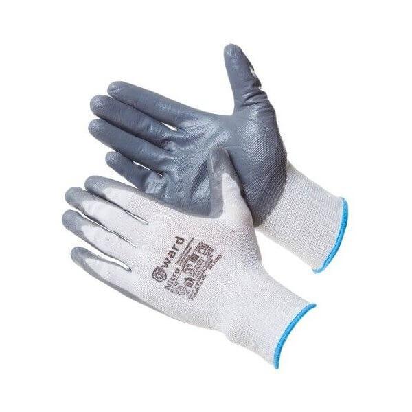 Перчатки нейлоновые белые с серым нитриловым покрытием, р-р 9 (L) // GWARD Nitro