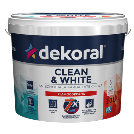 Краска латексная Clean and White 5л грязеотталкивающая белая матовая DEKORAL, фото 2