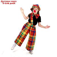 Карнавальный костюм "Клоун с бабочкой"штаны,кепка,бант,нос,цветная клетка, р.134-152