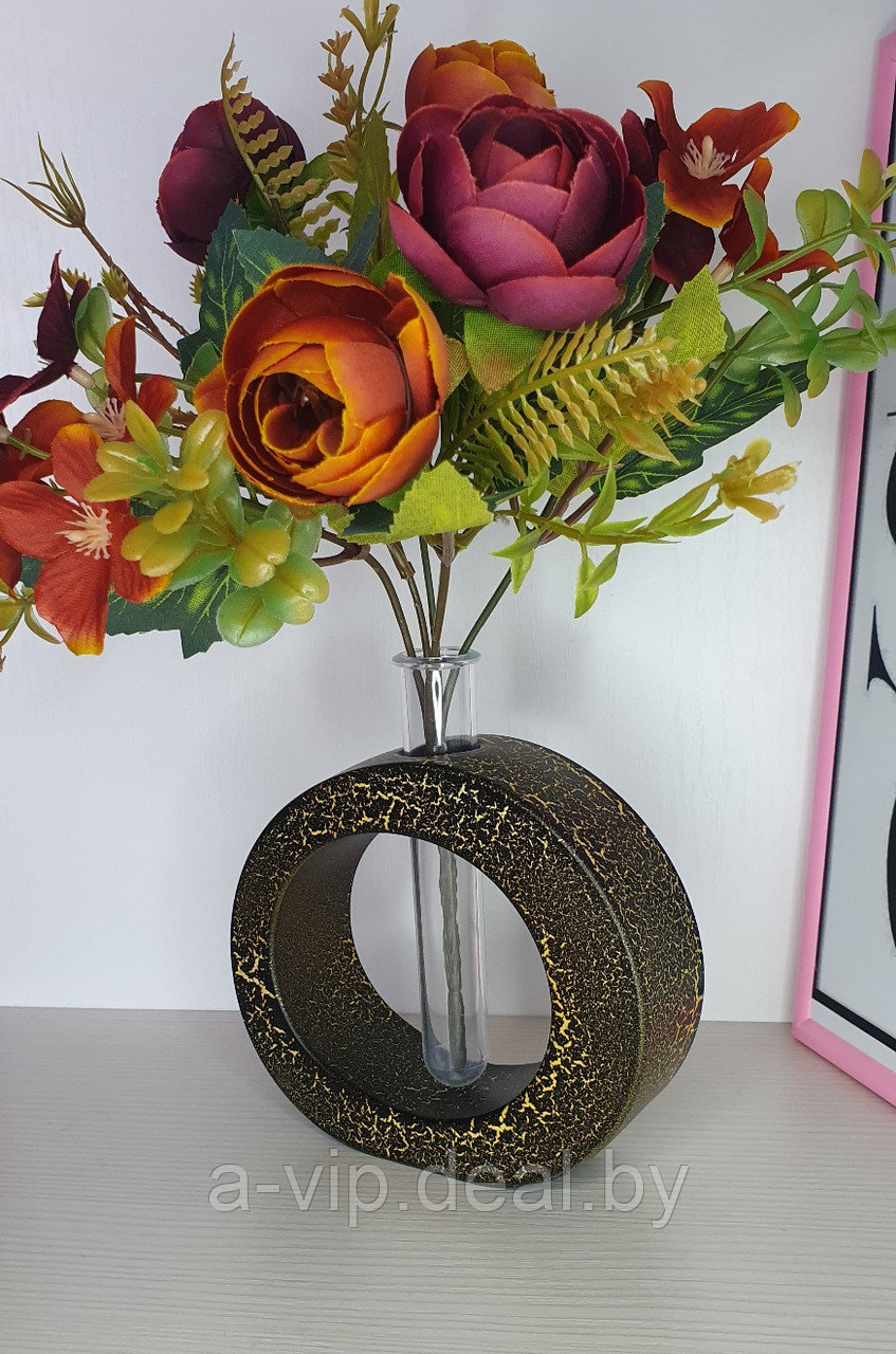 Ваза подарочная Круг, декоративная, с колбой, черный с золотом кракелюр - фото 5 - id-p207977297