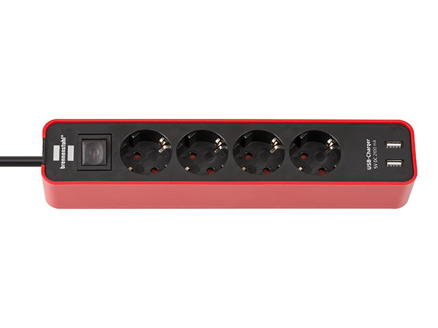 Удлинитель 1.5м (4 роз., 3.3кВт, с/з, 2 USB порта, выкл., ПВС) черный/красный Brennenstuhl Eco-Line (провод - фото 1 - id-p207569477