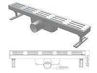 Сливной трап горизонтальный D 50, решетка нерж., 65х500мм полоски, NOVA