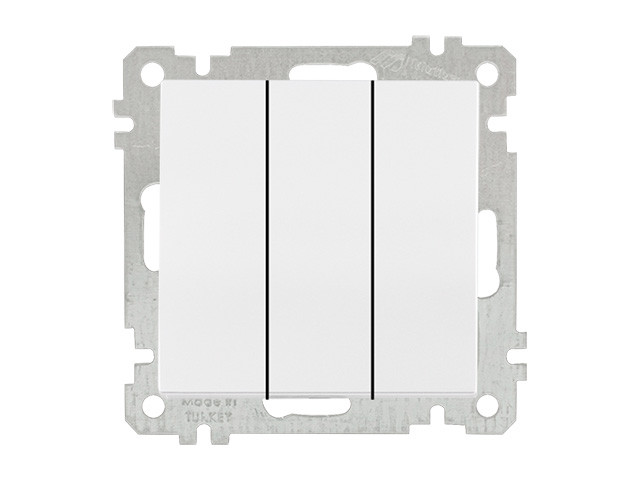 Выключатель 3-клав. (скрытый, без рамки, пруж. зажим) белый, DARIA, MUTLUSAN (10 A, 250 V, IP 20) - фото 1 - id-p207573107