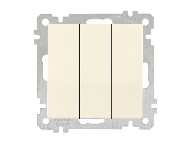 Выключатель 3-клав. (скрытый, без рамки, пруж. зажим) кремовый, DARIA, MUTLUSAN (10 A, 250 V, IP 20) - фото 1 - id-p207573108