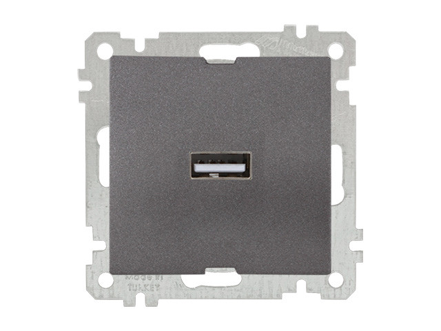 Розетка 1-ая USB (скрытая, без рамки) дымчатая, DARIA, MUTLUSAN (USB-зарядка, 5V-2.1A) - фото 1 - id-p207573132