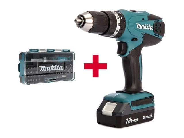 Аккум. ударная дрель-шуруповерт MAKITA HP 457 DWE в чем. + Набор бит 47 шт. (B-36170) (18.0 В, 2 акк., 1.5 А/ч - фото 1 - id-p207572327