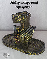 Набор декоративный подарочный 2 предмета "Кракелюр", чёрный с золотом