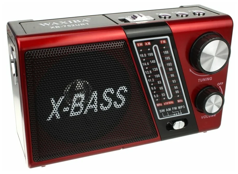 Радиоприемник Waxiba XB-752  USB, SD, часы, фонарик   Цвет : черный,красный,золотой