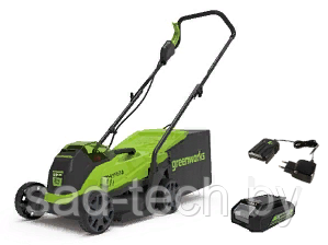 Газонокосилка аккумуляторная Greenworks Арт. 2516107UB, 24V, 33 см, бесщеточная, с 1хАКБ 4Ач и ЗУ GD24LM33K4 - фото 1 - id-p207982428