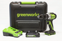 Дрель-шуруповерт аккумуляторная Greenworks Арт. 3704107UA, 24V, c 1хАКБ 2 Ач и ЗУ в кейсе GD24DD60K2