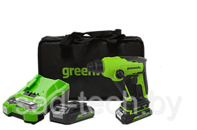 Перфоратор аккумуляторный бесщеточный Greenworks Арт. 3803107UA, 1,2 ДЖ, 24V, c 1хАКБ 2Ач и ЗУ, в сумке