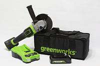 Угловая шлифовальная машина, аккумуляторная Greenworks Арт. 3200207UB, 24V, бесщеточная, c 1хАКБ 4 Ач и ЗУ в