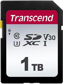 Карта памяти SDXC UHS-I U3 Transcend 300S 1024 ГБ, 100 МБ/с, Class 10, TS1TSDC300S, 1 шт., переходник без