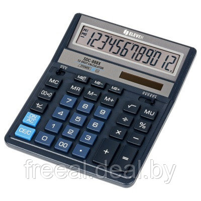 Калькулятор настольный Eleven SDC-888X-BL, 12 разрядов, двойное питание, 158*203*31мм, синий - фото 1 - id-p208006963