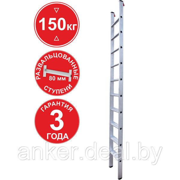 Лестница алюминиевая односекционная 10 развальцованных ступеней NV3214 Новая высота 3214110 - фото 1 - id-p208011370