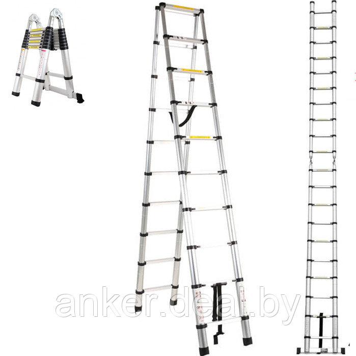 Лестница телескопическая 2-x секционная алюмюминиевая 2x10 ступеней STARTUL ST9733-062 - фото 1 - id-p208010657
