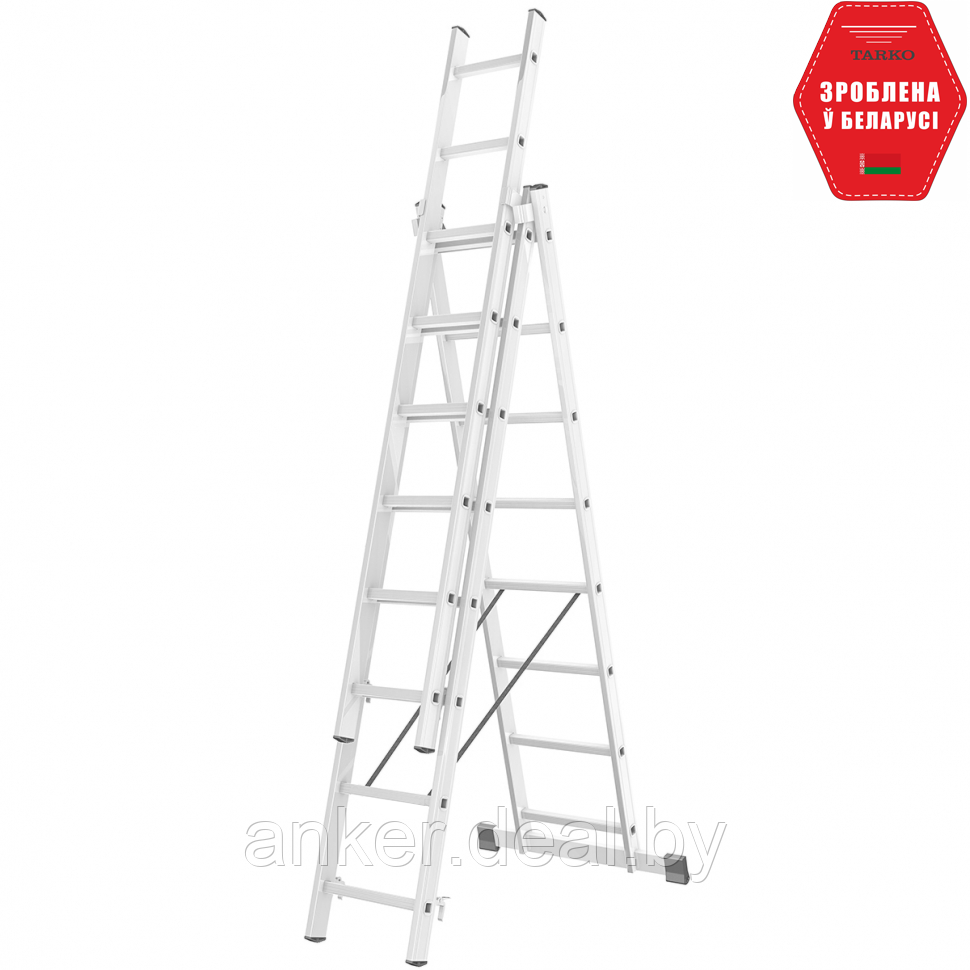 Лестница трехсекционная алюминиевая профессиональная 3x8 ступеней TARKO PROF 02308 - фото 1 - id-p208011758