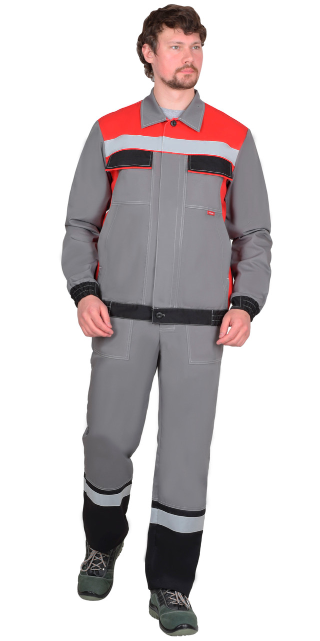 Костюм СИРИУС 4120 куртка, полукомбинезон средне-серый с красным и СОП - фото 2 - id-p208038248
