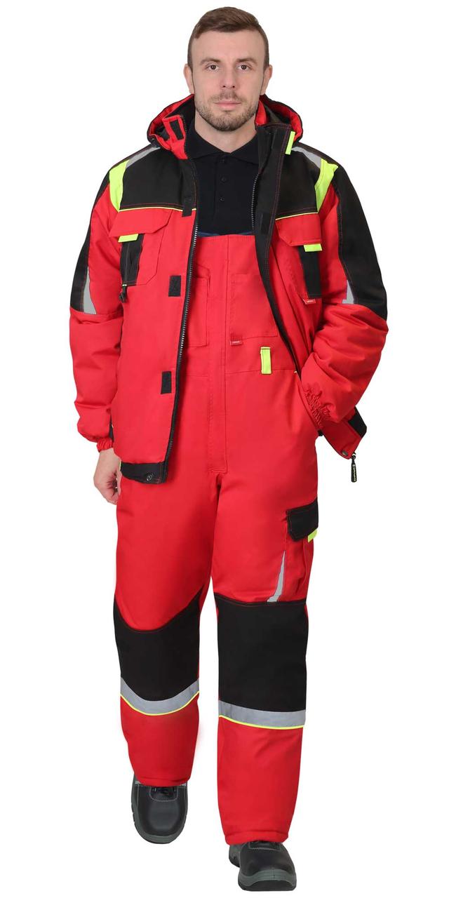 Костюм СИРИУС-СТАН куртка, п/к, красный с черным и лимонной отделкой - фото 1 - id-p208038332