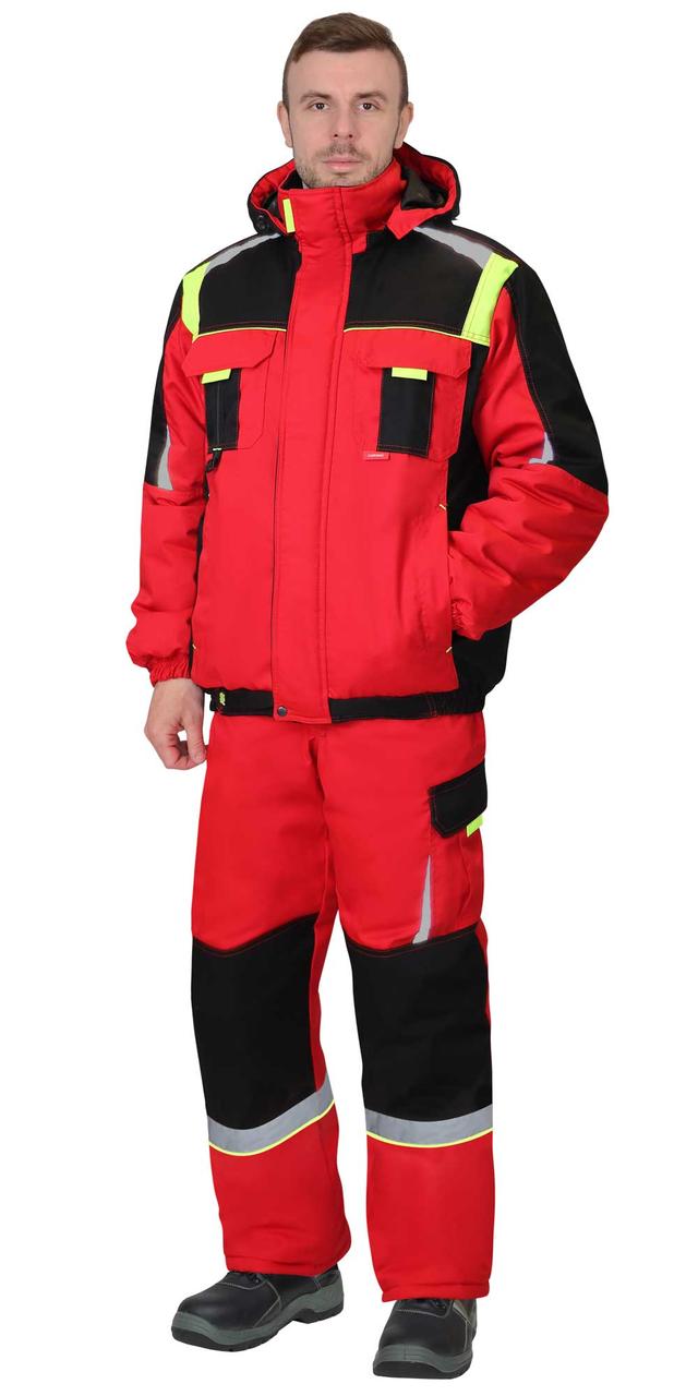 Костюм СИРИУС-СТАН куртка, п/к, красный с черным и лимонной отделкой - фото 3 - id-p208038332