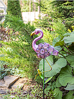 Садовая фигура-фонарь на солнечной батарее Розовый Фламинго, металл.
