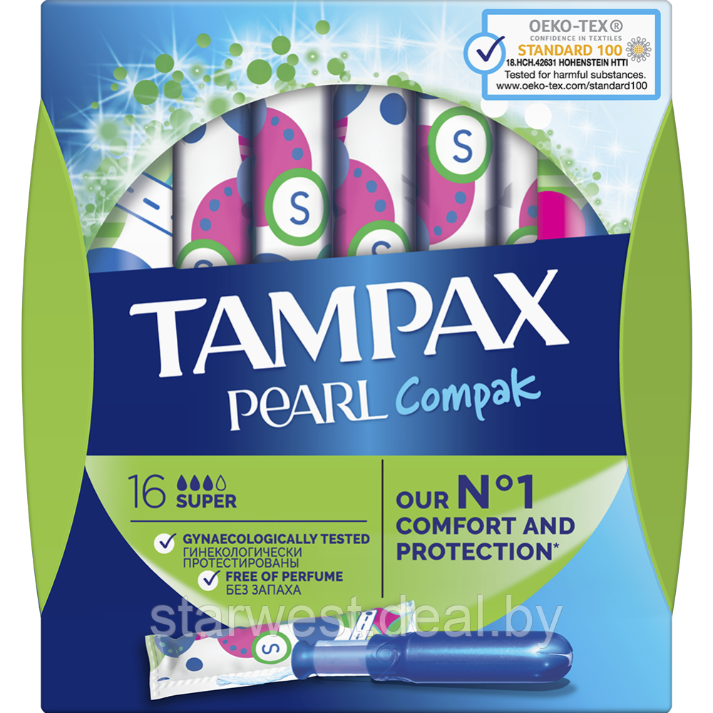 Tampax Compak Pearl Супер / Super 16 шт. Тампоны женские гигиенические с аппликатором - фото 1 - id-p208048502